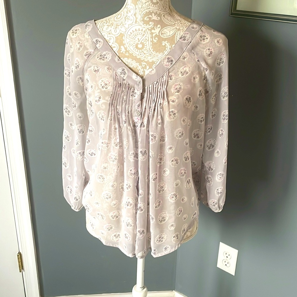 Sheer and Flowing Elegant Purple Flowered Blouse Size S